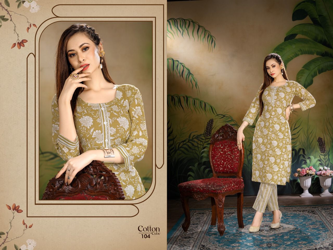 Cotton Cube 101 Cotton Printed Ethnic Wear Kurti With Pant Collection